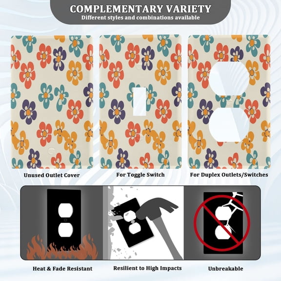 New Flame-Retardant Switch Plate Cover,DIY Wall Plate Decor with Screws,Colorful Retro Flower