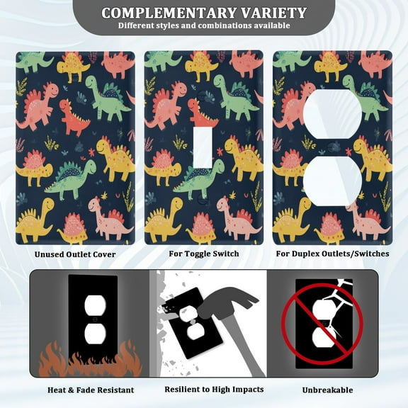New Flame-Retardant Switch Plate Cover，DIY Wall Plate Decor with Screws，Cute Cartoon Dinosaurs
