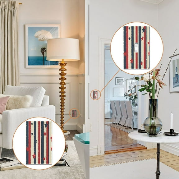 New Flame-Retardant Switch Plate Cover，DIY Wall Plate Decor with Screws，Red White and Blue Stripes
