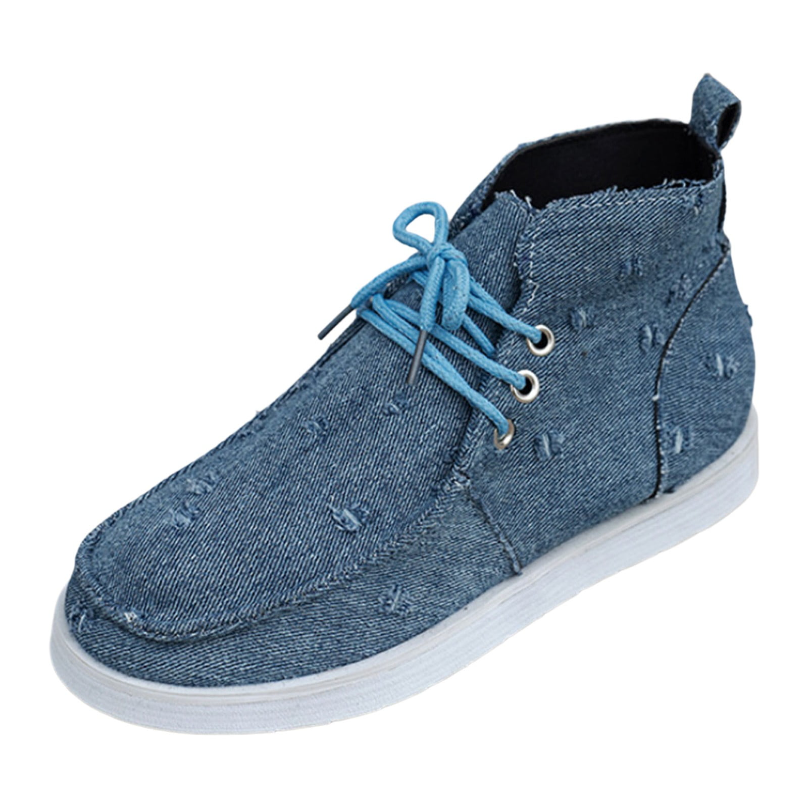 New Flat Bottom High Top Canvas Women's Shoes Denim Canvas Shoes Lace