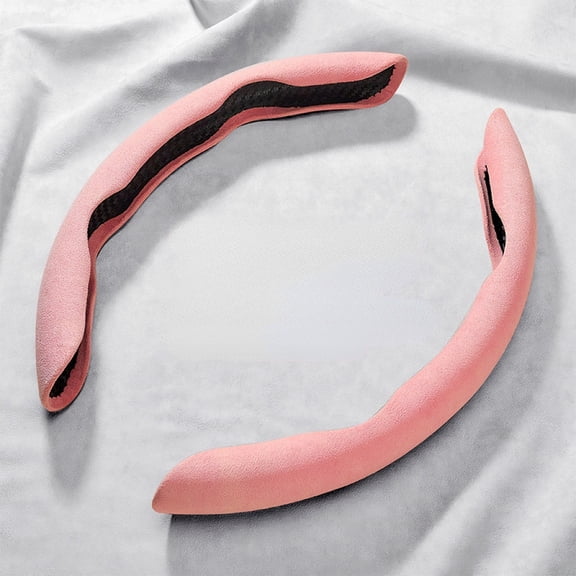 New Fluffy Anti-Skid Steering Wheel Cover Segmented Protector Safe and Non Slip Car Accessory and Durable Easy to Install for Steering Wheels of Universal Fit 99% Car (Suede Material Pink)