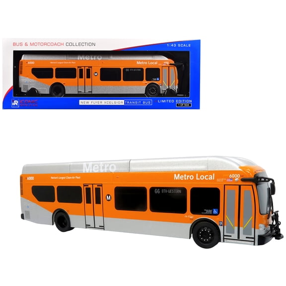 New Flyer Xcelsior Transit Bus Bank "Los Angeles Metro" Orange and Silver "The Bus & Motorcoach Collection" Limited Edition to 504 Pieces Worldwide 1/43 Model by Iconic Replicas