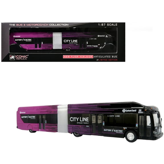New Flyer Xcelsior XE60 Articulated Transit Bus "Spokane City" Black and Purple 1/87 (HO) Scale Diecast Model by Iconic Replicas