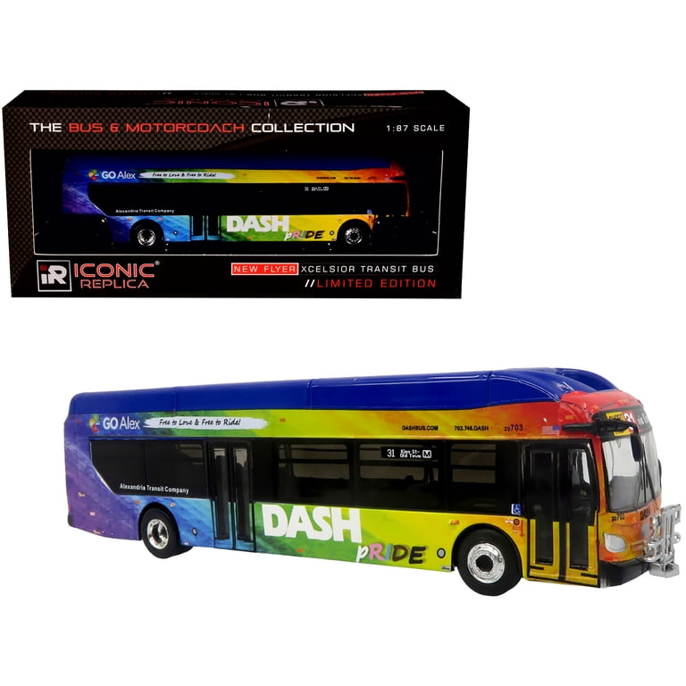 New Flyer Xcelsior XN40 Transit Bus Blue with Rainbow Graphics