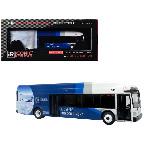 New Flyer Xcelsior XN40 Transit Bus "Delta Air Lines 100th Anniversary" Blue and White with Graphics "The & Motorcoach Collection" Limited Edition 1/87 (HO) Scale by Iconic Replicas