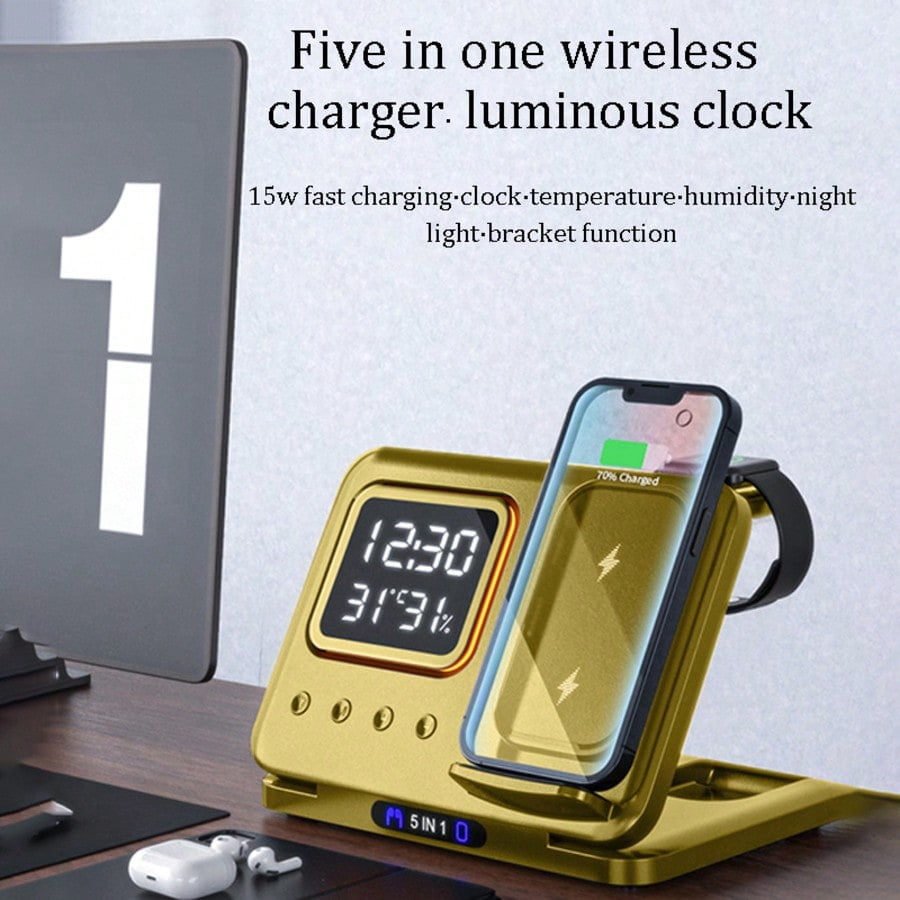 New Foldable Five-In-One Wireless Charger Compatible With Apple, Mobile Phones, Earphones, Watches And Wireless Chargers Office, Dorm, Home Phone Charger