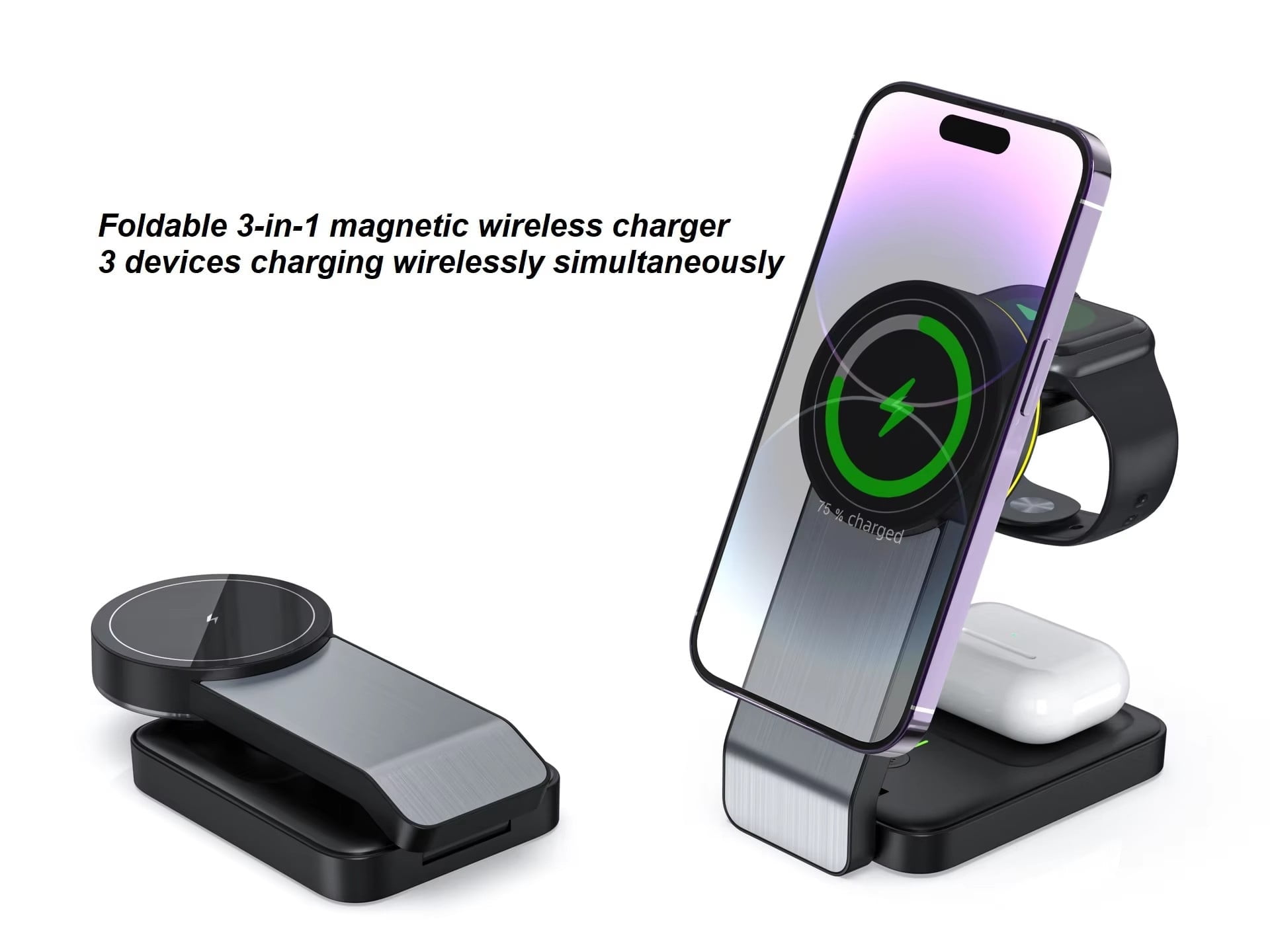 New Foldable Magnetic Three-in-One Wireless Charger Electrical Appliances Applicable iPhone Bracket Wireless Charger