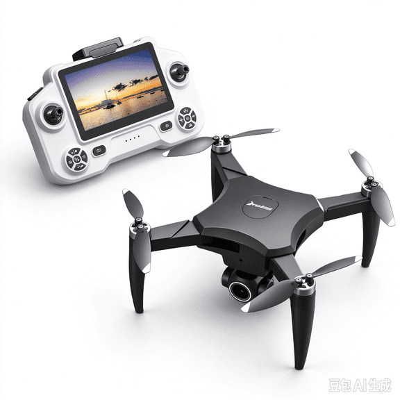 New Folding Wefone YL01 Drone with 4.3" Screen Remote and Camera, Obstacle Avoidance, Optical Flow, Brushless Motor, 2 Batteries, Black