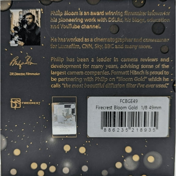 New Formatt Hitech Firecrest Bloom Gold Filter (49mm, 1/8 Density, Gold Frame)