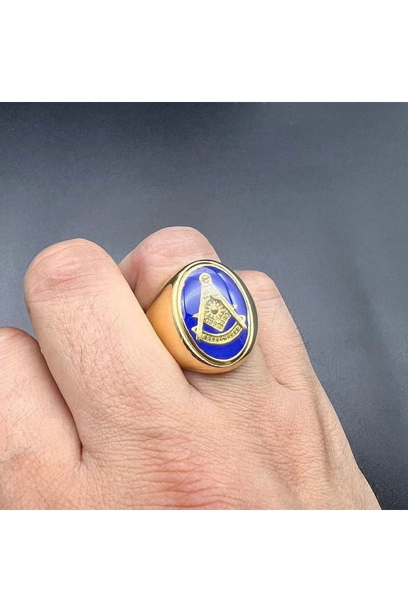 New Freemasonry Free Mason Symbol Tone Men's 14K Gold Masonic Ring