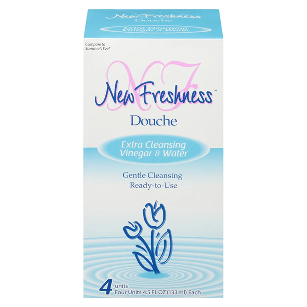 New Freshness Douche Extra Cleansing Vinegar & Water Gentle cleansing Ready-to-use 4 units 4.5 Fl.Oz Each ( compare to Summer's Eve )