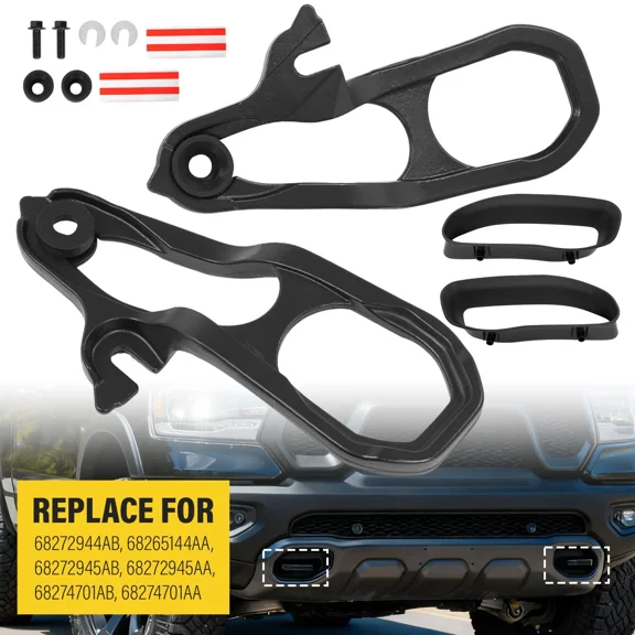 New Front Car Tow Hooks Left Right w/ Hardware Black For Ram 1500 DT 2019-2024