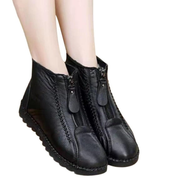 New Fshion Snow Boots for Women Winter Warm Plus Size 2024 Flat Proof Mid-tube Snow Front Zipper Women