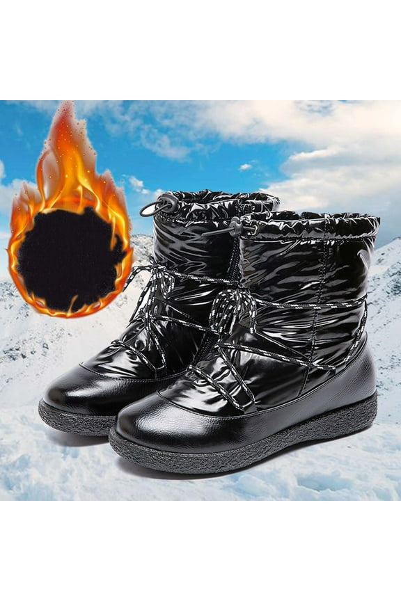 New Fshion Snow Boots for Women Winter Warm Plus Size Antiskid Velvet Warm Snow Down Booties Black Deal on Clearance!