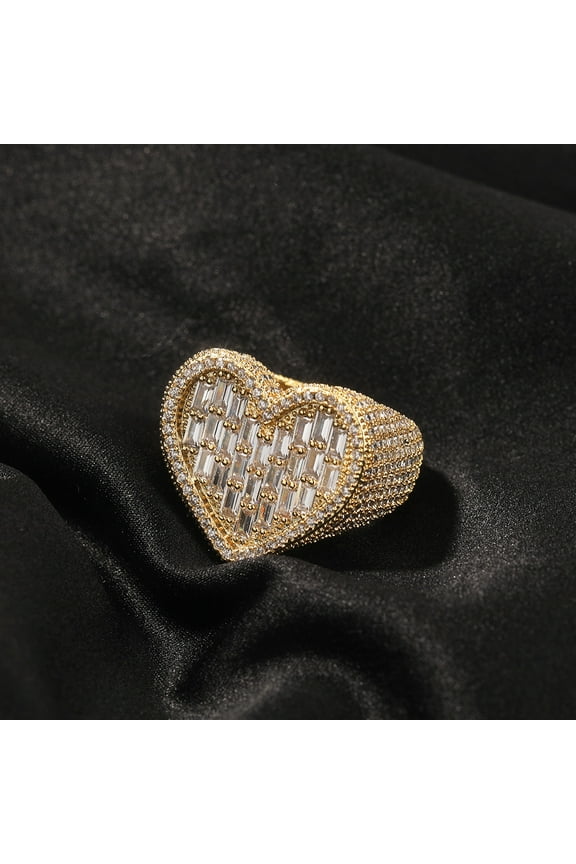 New Full Iced Out Bling Hollow Heart 14K Yellow Gold Ring Golden Silver Color 5A CZ Micro Pave Cubic Zircon Rings Hip Hop Punk Men Women Jewelry