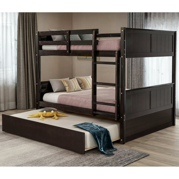 New Full Over Full Bunk Bed with Twin Size Trundle, Espresso