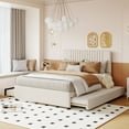 thumbnail image 1 of New Full Size Upholstered Platform Bed with 2 Drawers and 1 Twin Size Trundle, Classic Headboard Design, Beige, 1 of 10
