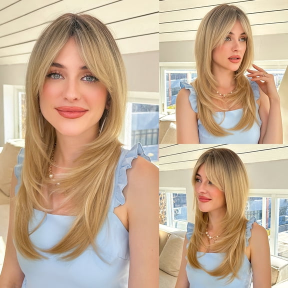 New Full Wig Cosplay Punk Style Pink Gradient Dark Brown Cosplay Bangs Long Straight Hair Wig