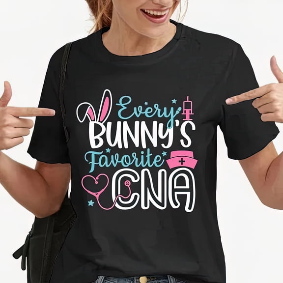 New Funny Easter Every Bunny'S Favorite Nurse T Shirt Unisex Short Sleeve O Neck Summer Casual Letter Printing T-Shirt Top Tee