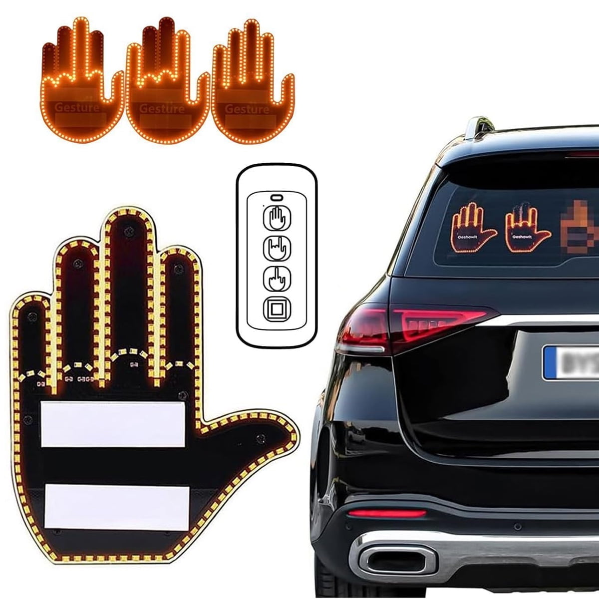 Car Finger Light, Funny Car Gesture Lamp Car Back Window LED Sign Light  with Remote Control,Car LED Sign Hand Road Rage Signs for Men Women (A) :  : Automotive
