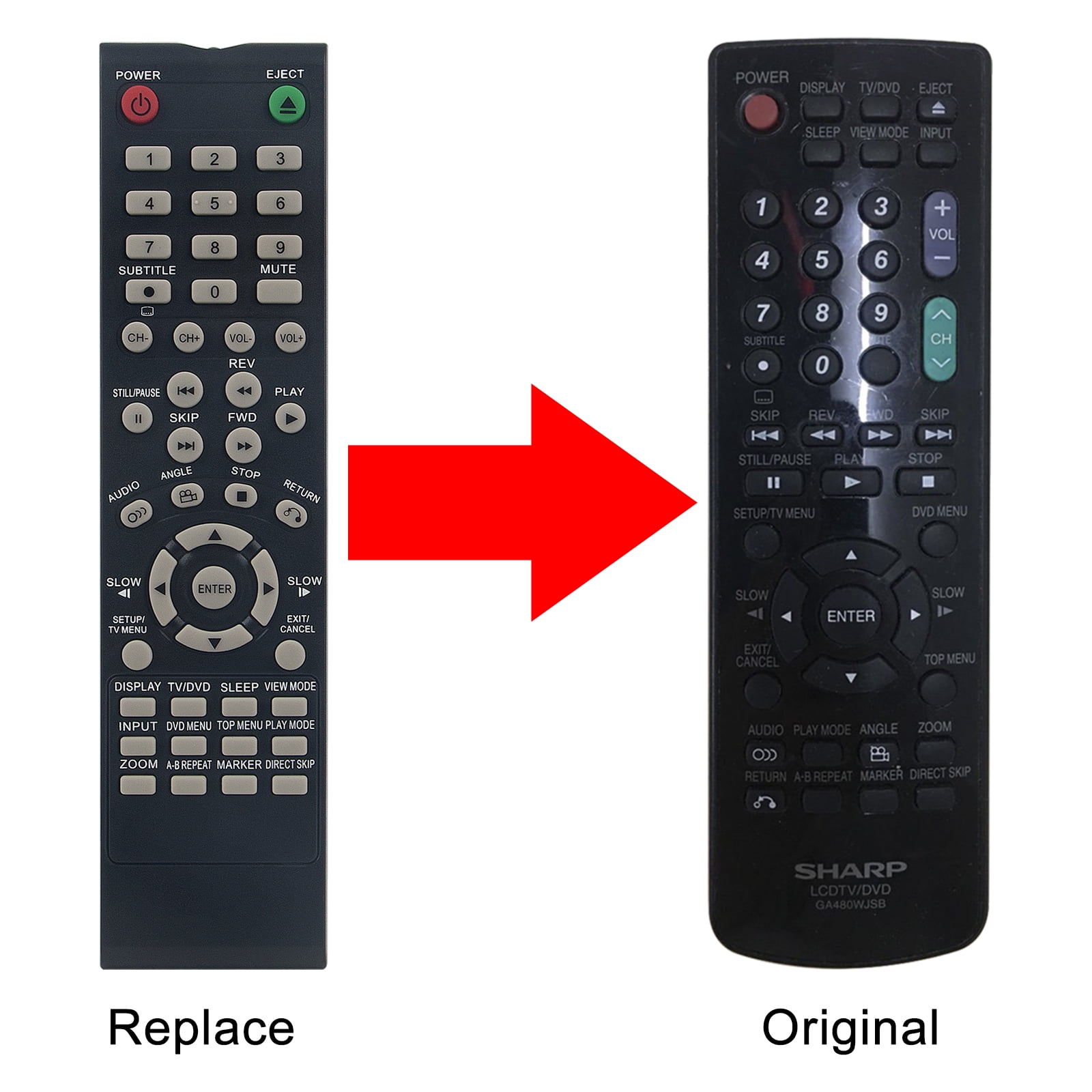 New GA480WJSB replace remote control fit for SHARP TV/DVD LC26DV27UT  LC26DV22UW LC32DV22U LC19AD22U