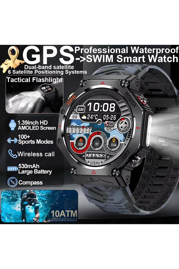 New GPS Smartwatch ChatGPT Translator Compass Altimeter Barometer LED Flashlight Multi-Sport Mode Timer Stopwatch 530mAh Battery Bluetooth 5.3 Outdoor Gear Durable Band