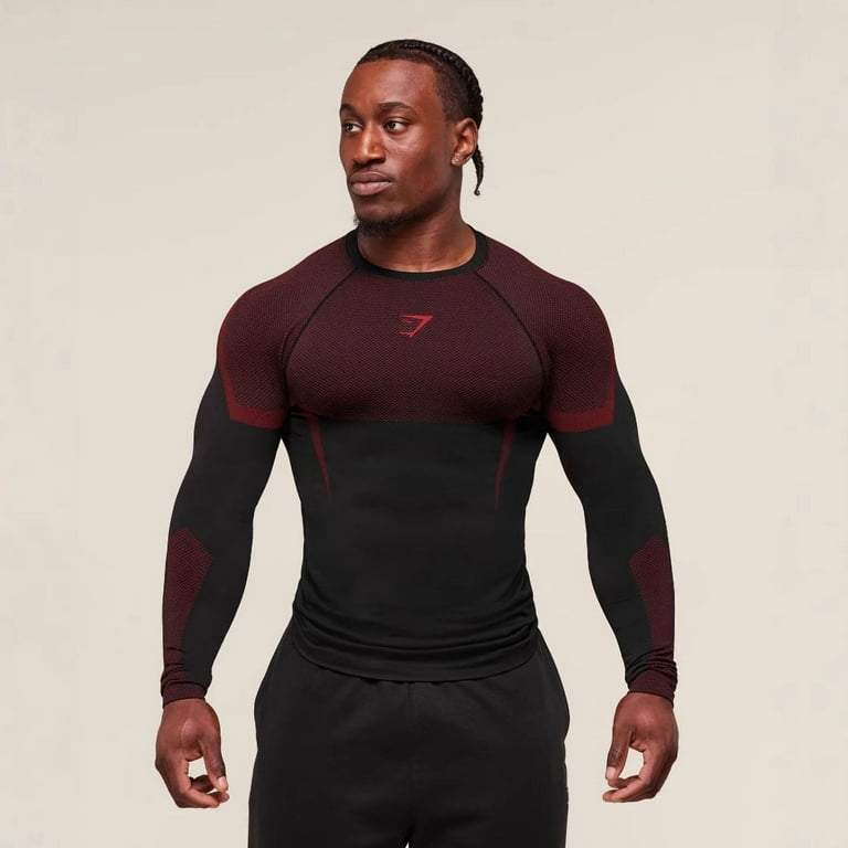 New GYMSHARK Compression Long Sleeve Shirts for Men Gym Tshirt