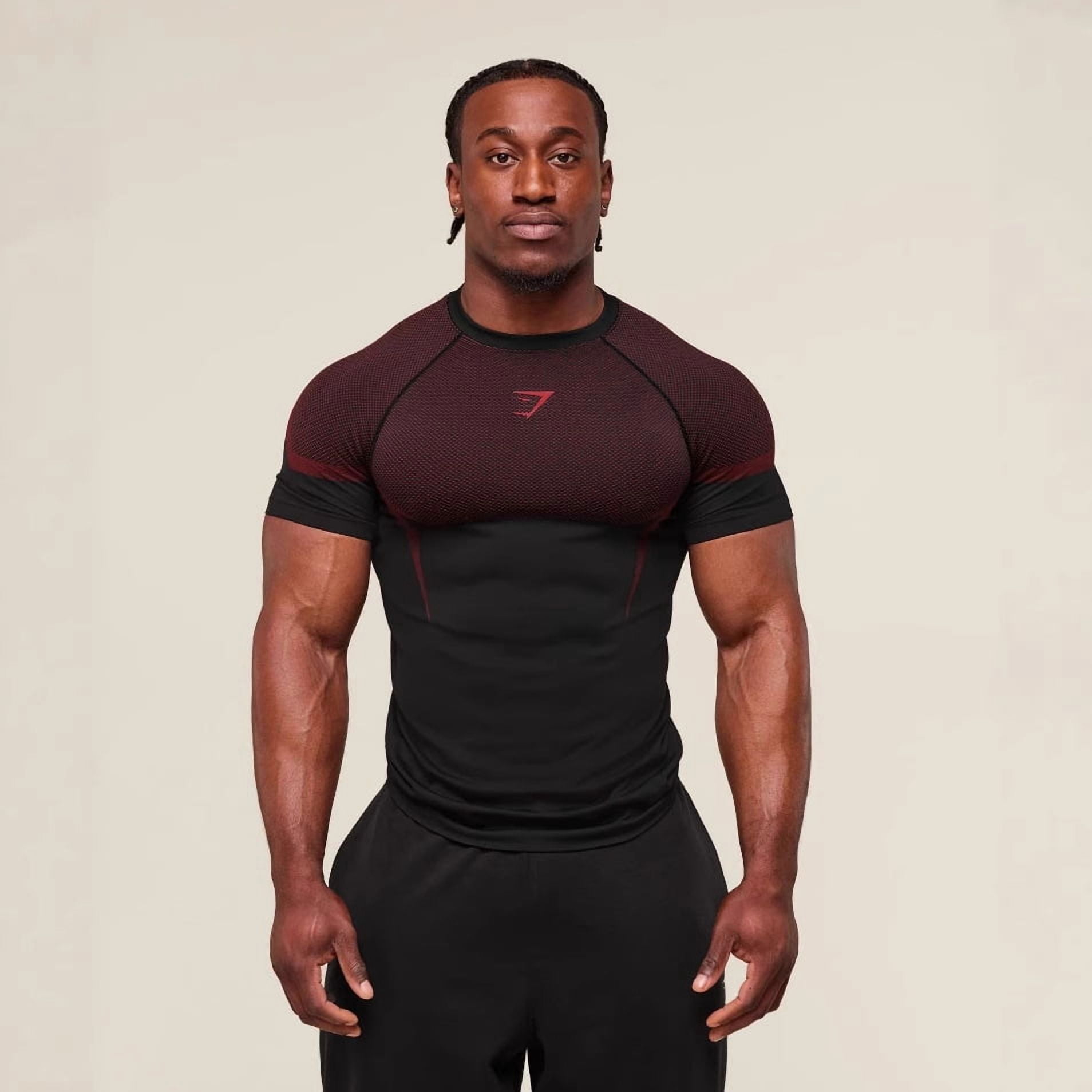 New GYMSHARK Men's Short Sleeve Sports Fitness Shirt Elastic Fashion ...