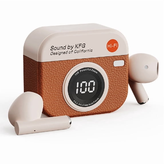 New Gaming Wireless Headphone Retro Camera Shape in-Ear Battery Indicator Bluetooth Earphone Items Ear Buds