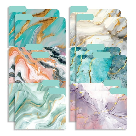 New Generation Decorative Letter Size 1/3 Cut Tab File Folders, Marble Patterns, 12 Count