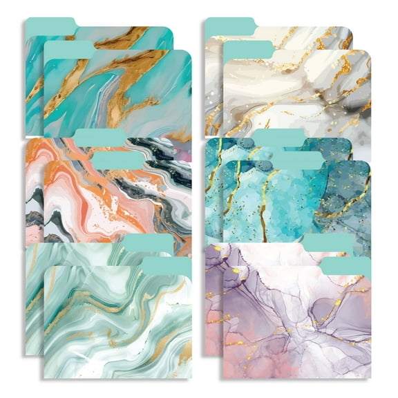 New Generation Decorative Letter Size 1/3 Cut Tab File Folders, Marble Patterns, 12 Count