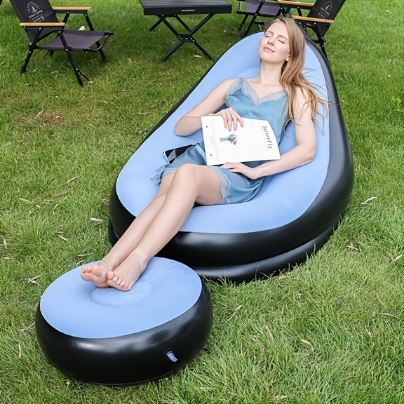 New Generation Flocked Inflatable Lounge Sofa with Footrest Foldable Portable Recliner for Camping Hiking Home Sunbathing Adult Outdoor Gift