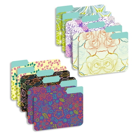 New Generation Floral 1/3 Cut Tab File Folder, Multicolor, 12 Pack