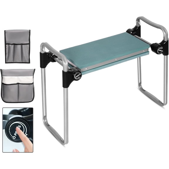 New Generation Garden Kneeler and Seat, Foldable Gardening Stool with 2 Tool Pouches, with Wider&Softer Kneeling Pad, Gardening Gifts for Parents Seniors, Lightweight & Heavy Duty