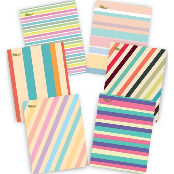 New Generation -Stripes Patterns - 2 Pocket Folders, Assorted Designs Letter Size folders with 3 Hole Punch to use with Your Binder, folders are Heavy Duty and Glossy Laminated (6 Pack FOLDERS)