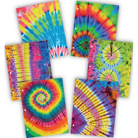 New Generation Tie Dye 2-Pocket Folders, Assorted Colors, 6 Count