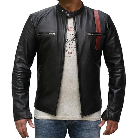 New Genuine Black Lambskin Leather Designer Jacket Motorcycle Biker A382
