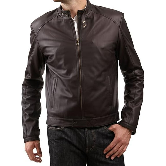 New Men's Genuine Lambskin Leather Brown Slim Fit Biker Motorcycle Jacket A551