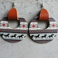 thumbnail image 1 of New Genuine Leather Wrap Aztec Patterns Ethnic Bull Head Wood Statement Earrings, 1 of 8