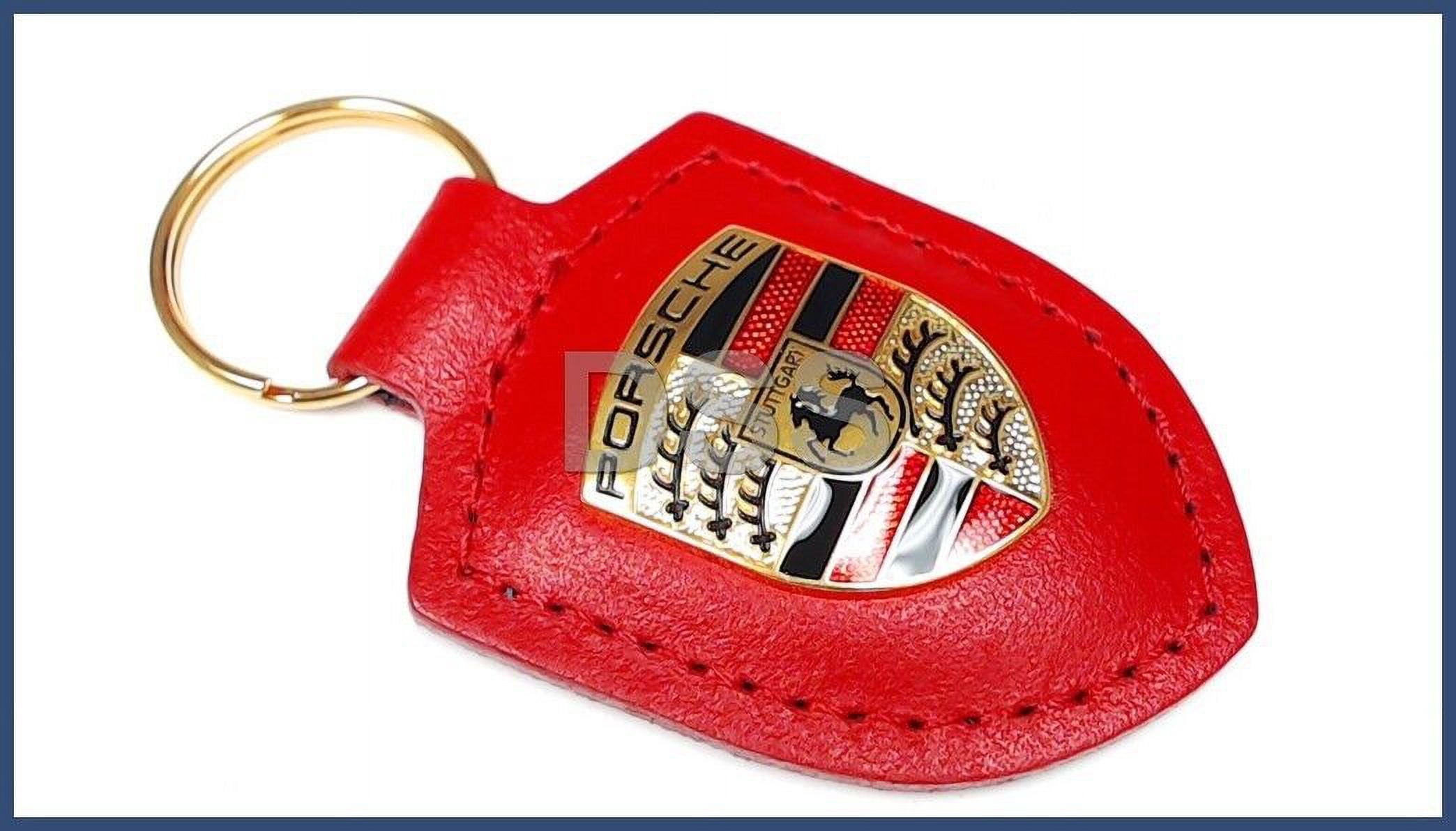 New Genuine Porsche Leather Crest Key Fob Red Keyring Chain Ring OE WAP0500920E