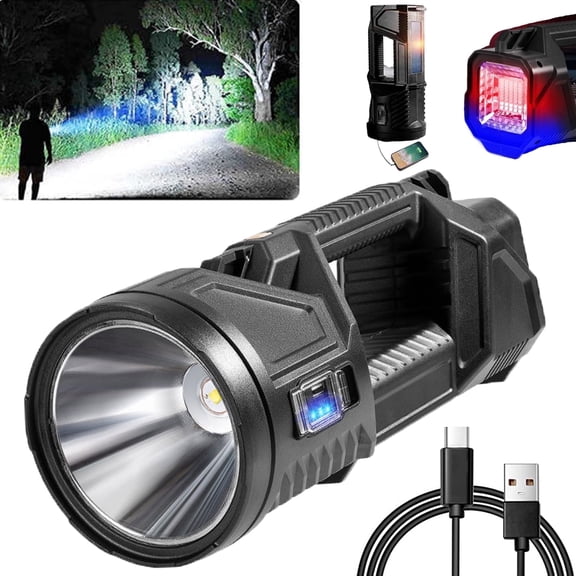 New German 1000000 lumens Waterproof Spot Lights Handheld Large searchlight, Asaruley Light, Spot Lights Outdoor Handheld, Rechargeable Solar Tactical Flashlight (S)