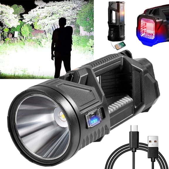 New German 1000000 lumens Waterproof Spot Lights Handheld Large searchlight, Asaruley Light, Spot Lights Outdoor Handheld, Rechargeable Solar Tactical Flashlight (M)