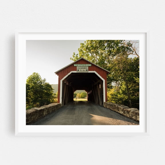 New Germantown Covered Bridge 01 - Blain Pennsylvania Photography Bridge Rural Rustic Scenic Architecture Farmhouse Landscape White Framed Wall Art Print 5 x 7 inches