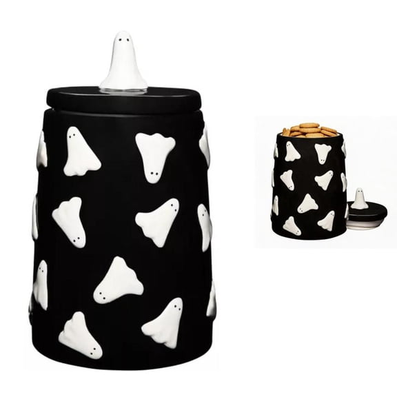 New Ghost Black Cookie Jar Whimsical Seasonal Display Piece For Entryway Stylish Black And White Ghost Canister For Halloween Kitchen Organization
