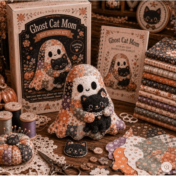 New Ghost Sewing Room DIY Patchwork Ghost Craft Kit - Halloween Sewing & Quilting Project for Adults and Teens - Includes Fabric, Thread, Instructions