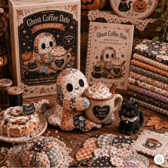 New Ghost Sewing Room DIY Patchwork Ghost Craft Kit - Halloween Sewing & Quilting Project for Adults and Teens - Includes Fabric, Thread, Instructions