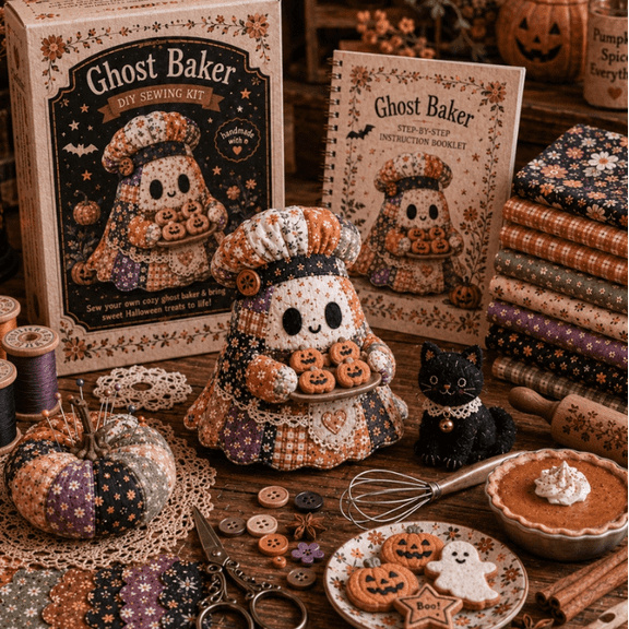 New Ghost Sewing Room DIY Patchwork Ghost Craft Kit - Halloween Sewing & Quilting Project for Adults and Teens - Includes Fabric, Thread, Instructions