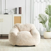 New Giant Bean Bag Chair, 40 inch Oversized Bean Bag Couch for Adults and Kids, Faux Fur Shell-Shaped Large Chair with Filler, Stuffed Big Accent Sofa Lounge Floor Sofa for Gaming, Reading, Beige