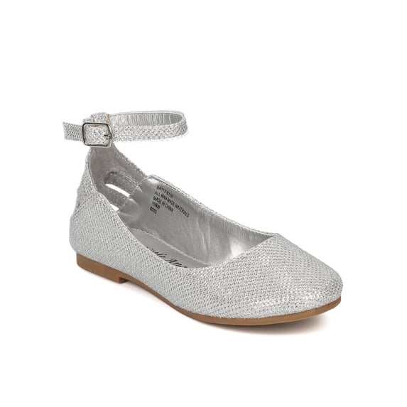 New Girl Little Angel Britt-813 Glitter Fabric Cutout Ankle Strap Ballet Flat