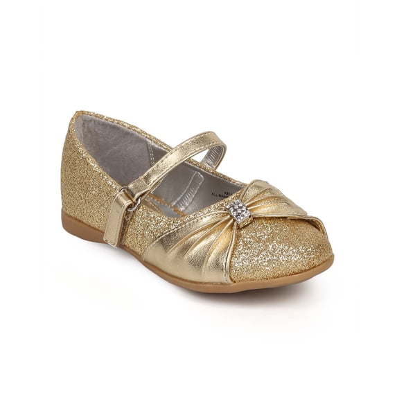 New Girl Little Angel Kelly-869D Glitter Round Toe Rhinestone Bow Mary Jane Flat